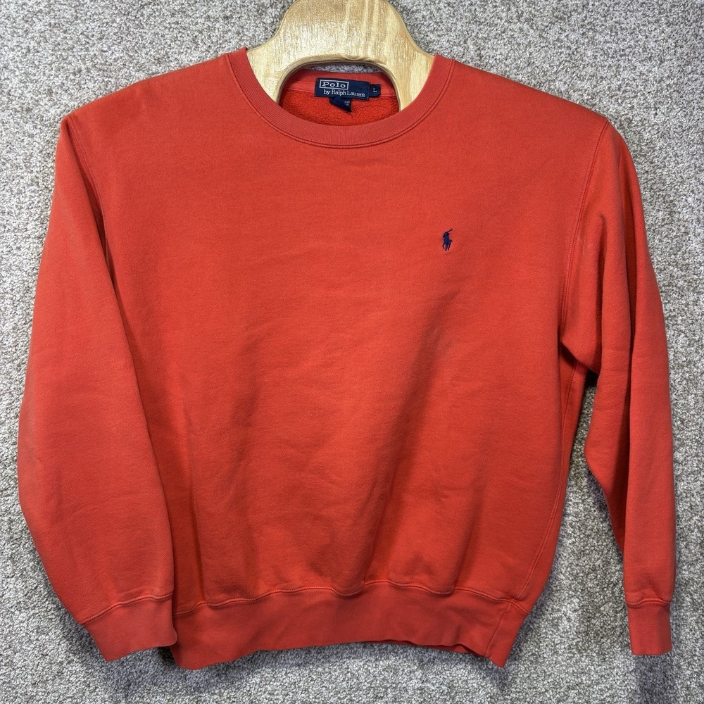 Vintage 90s Polo Ralph Lauren Sweatshirt Mens Large Orange Fleece Crewneck Logo